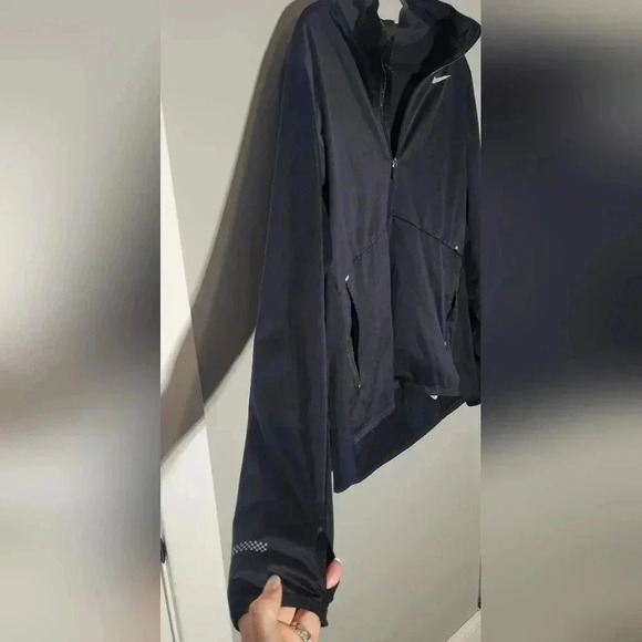 Nike Dri-Fit Full Zip Black Lined Windbreaker with Hand Covering  Women’s Size L - Picture 4 of 11